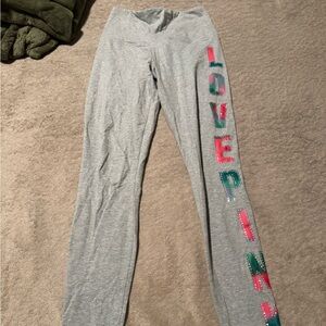 PINK Victoria's Secret Gray Leggings with Vibrant Lettering